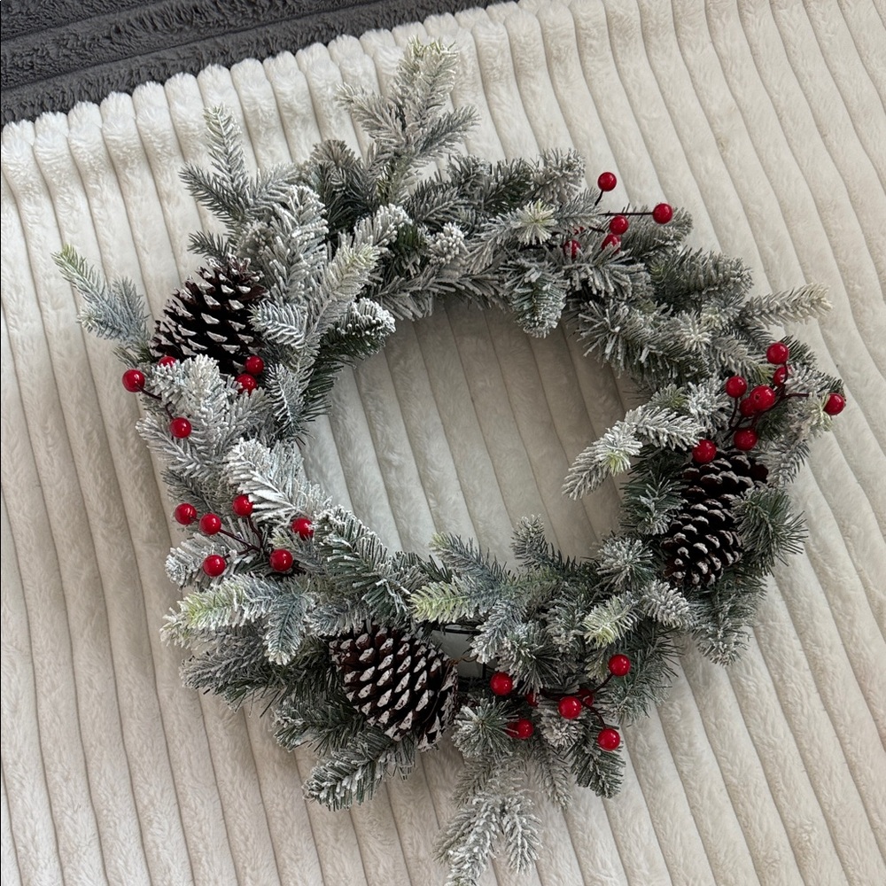 Festive Holiday Wreath with Red Accents